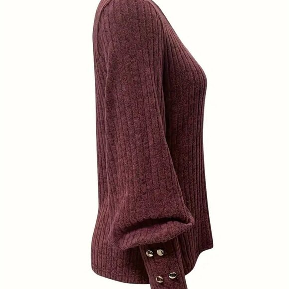 Womens Solid Ribbed Crew Neck Sweater - Picture 5 of 5